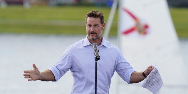 U.S. Rep. Greg Steube, R-Fla., speaks during a campaign event in Sarasota, Fla. The Florida congressman was injured in an accident at his home Jan. 18, 2023.