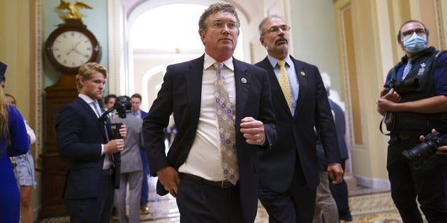 Rep. Thomas Massie, R-Ky., was seen wearing the badge on Tuesday.