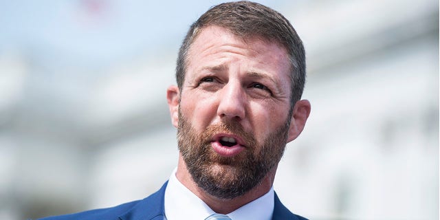 Sen. Markwayne Mullin, R-Okla., a former congressman, speaks during a news conference in 2020. 