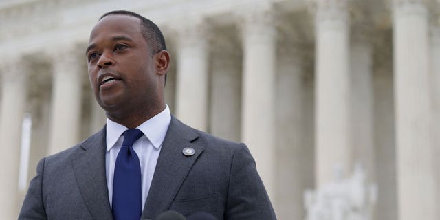 Kentucky Attorney General Daniel Cameron speaks to members of the press after the oral arguments of the Cameron v. EMW Women’s Surgical Center case were heard at the U.S. Supreme Court Oct. 12, 2021 in Washington, D.C.