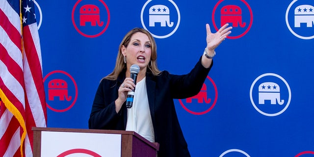 Republican National Committee Chairman Ronna McDaniel speaks while joining Republican National Committee (RNC), the California Republican Party (CAGOP) and top Orange County Republican Candidates at a rally ahead of the November elections in Newport Beach Monday, Sept. 26, 2022.