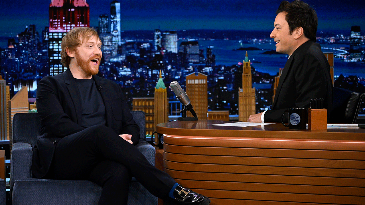 Rupert Grint, left, talked with Jimmy Fallon about the mini target he built for his daughter Wednesday since she is "obsessed" with the store. 
