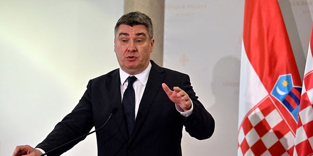 Croatian President Zoran Milanovic speaks during a joint press conference at the presidential Sandor Palace in Budapest on Jan. 20, 2023. 