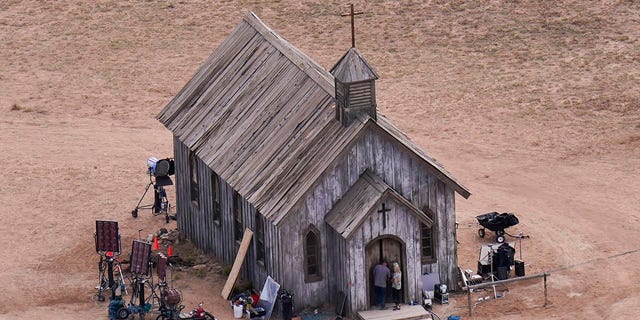 Aerial photo from Bonanza Creek Ranch shows the church where actor Alec Baldwin fired a prop gun.
