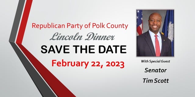 Republican Sen. Tim Scott of Iowa will headline the Polk County GOP Lincoln Dinner, in West Des Moines, Iowa on Feb. 22, 2023.