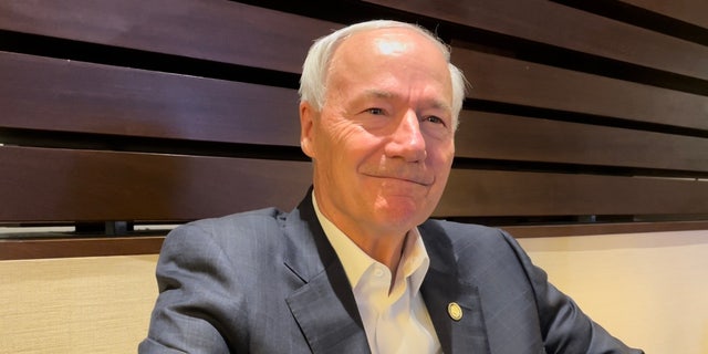 Republican Gov. Asa Hutchinson of Arkansas sits down for an interview with Fox News on July 13, 2022 in Portland, Maine