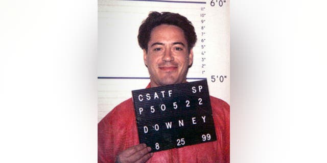 Robert Downey Jr.'s mug shot taken at the California Department of Corrections in 1999.