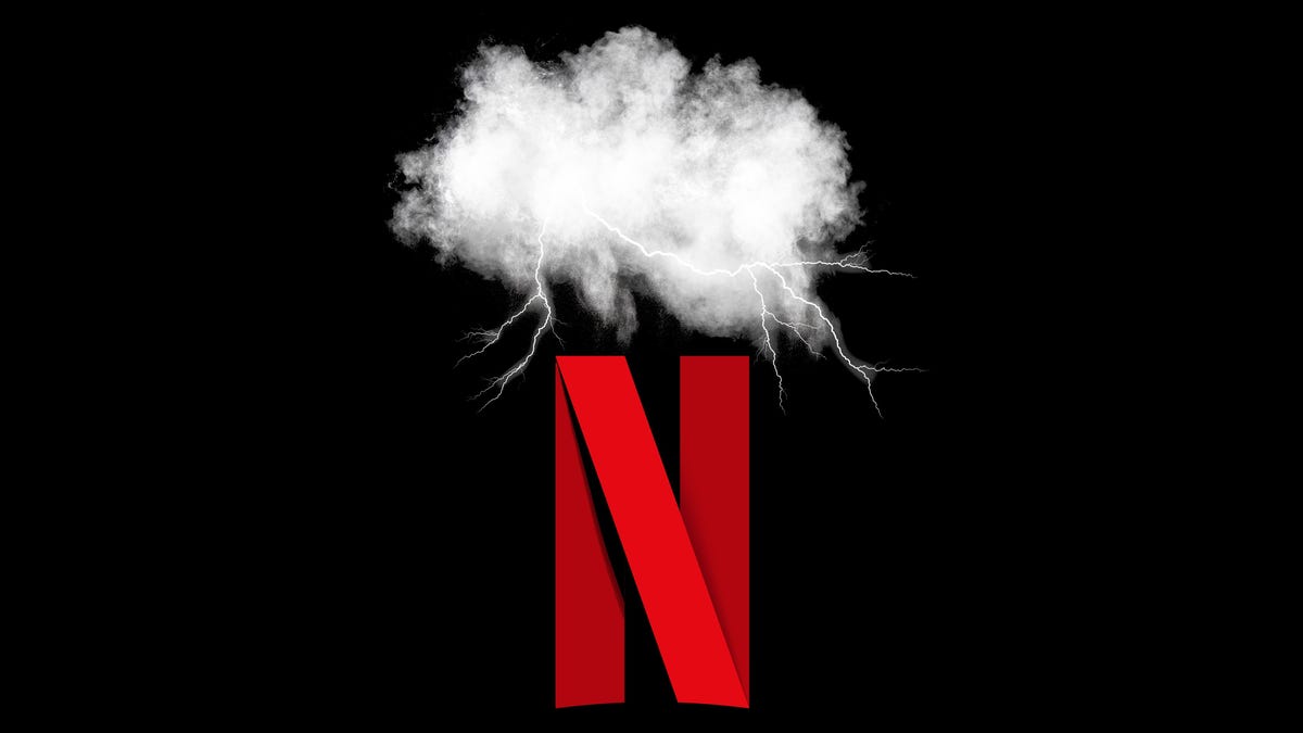 Lightning strikes from a storm cloud above the Netflix logo.