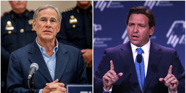 Laws signed by Florida Gov. Ron DeSantis and Texas Gov. Greg Abbott targeting social media companies are the subjects of litigation going before the Supreme Court (Brandon Bell/Getty Images // Scott Olson/Getty Images)
