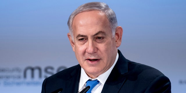 Israel's Prime Minister Benjamin Netanyahu delivers a speech in Munich, Germany, Feb. 18, 2018.