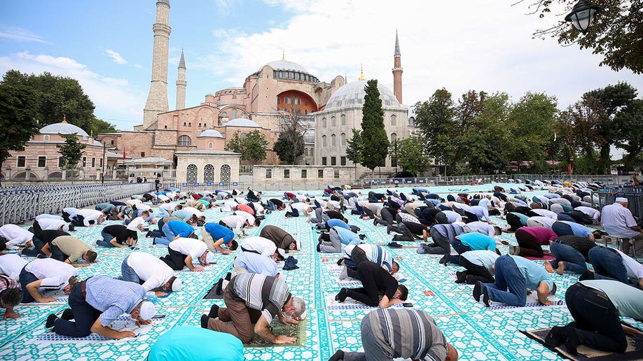 Muslims praying at Hagia Sophia  