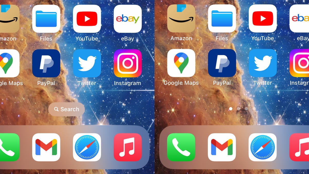 Search button on iOS 16 home screen