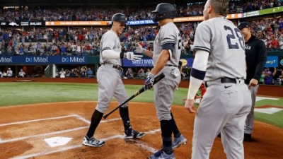 Judge (left) hit a record-breaking 62 home runs last season.