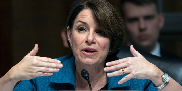 In this May 1, 2019 file photo, Sen. Amy Klobuchar, D-Minn., speaks during a Senate Judiciary Committee hearing on Capitol Hill in Washington.