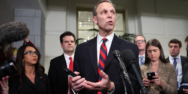 Rep. Scott Perry, R-Pa., speaks to reporters following a meeting with House Republicans at the U.S. Capitol Building on Jan. 3, 2023 in Washington, D.C. 
