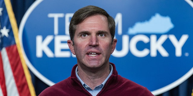 Democratic Kentucky Gov. Andy Beshear speaks during a news conference in Frankfort, Kentucky on Thursday, Jan. 27, 2022.