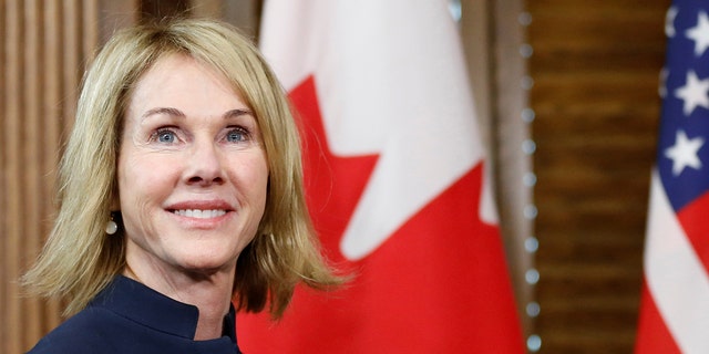 Then-U.S. Ambassador to the United Nations Kelly Craft, previously the ambassador to Canada, takes part in a meeting with Canada's Prime Minister Justin Trudeau in Trudeau's office on Parliament Hill in Ottawa, Ontario, Canada, November 3, 2017.