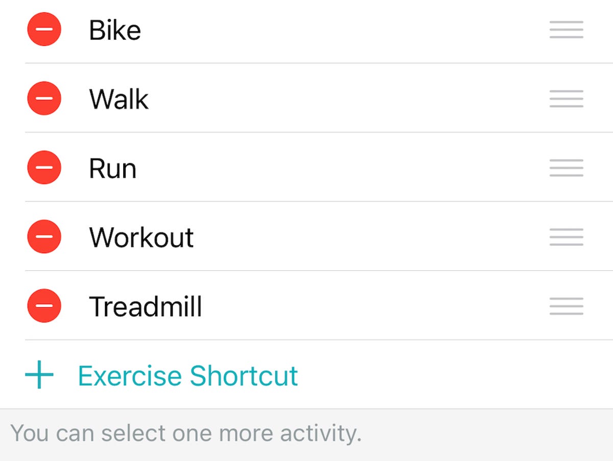 Fitbit exercise shortcut options