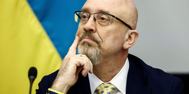 FILE: Ukrainian Defence Minister Oleksiy Reznikov attends a meeting of the Ukraine Defence contact group as part of a NATO Defence Ministers Council at the Alliance headquarters in Brussels on October 12, 2022. 