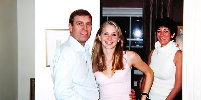 Photo from 2001 that was included in court files shows Prince Andrew with his arm around the waist of 17-year-old Virginia Giuffre who says Jeffrey Epstein paid her to have sex with the prince. Andrew has denied the charges. In the background is Epstein's girlfriend Ghislaine Maxwell.