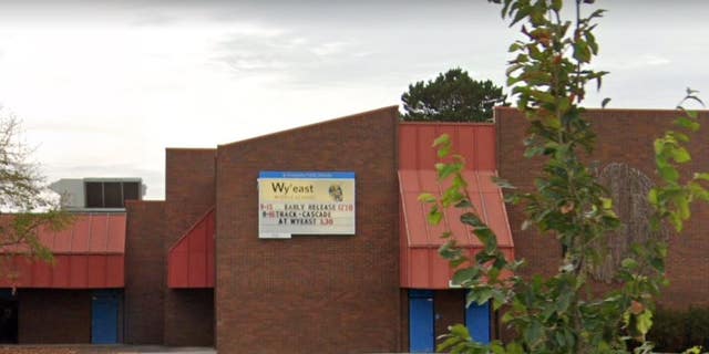 A Google Earth image shows the exterior of Wy'east Middle School in the Evergreen Public Schools district in Washington.