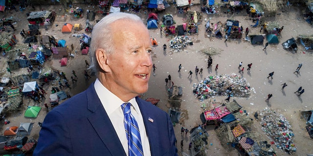 President Joe Biden talks with reporters after returning to the White House in Washington, Tuesday, Oct. 5, 2021, after a trip to Michigan to promote his infrastructure plan. (AP Photo/Susan Walsh) ____ The Haitian migrant encampment in Del Rio, Texas, thins out after migrants returned to Mexico or were deported