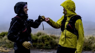 Sandes and Griesel celebrate completing a difficult stretch of their Lesotho journey.