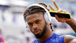 Safety Damar Hamlin #31 of the Buffalo Bills leaves the field after warm-ups before the game against the Jacksonville Jaguars at TIAA Bank Field on November 7, 2021 in Jacksonville, Florida. The Jaguars defeated the Bills 9 to 6.