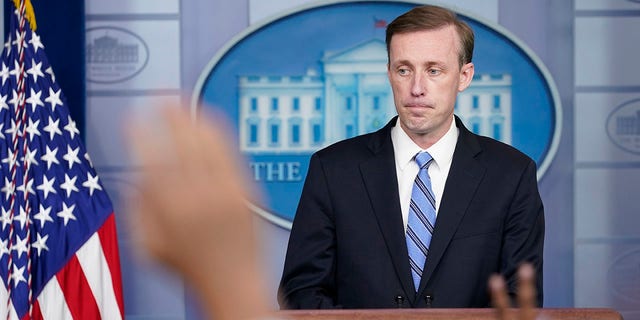 White House National Security Adviser Jake Sullivan listens as he is asked a question during the daily briefing at the White House in Washington, Monday, Aug. 23, 2021.