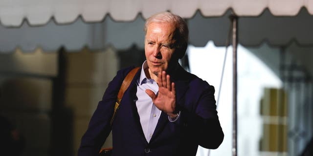 WASHINGTON, DC - DECEMBER 27: U.S. President Joe Biden walks to speak to reporters as he and first lady Jill Biden leave the White House and walk to Marine One on the South Lawn on December 27, 2022 in Washington, DC. The Bidens are spending the New Years holiday in St. Croix, United States Virgin Islands. 