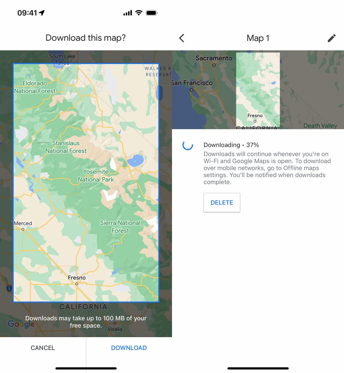 Choosing the map you want to download offline in Google Maps