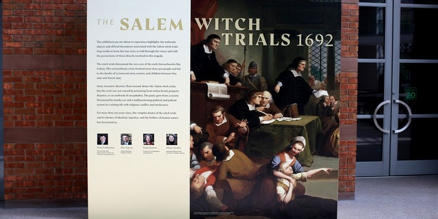 The entrance to the Salem Witch Trials exhibit at The Peabody Essex Museum in Salem, Massachusetts, on Sept. 24, 2020.