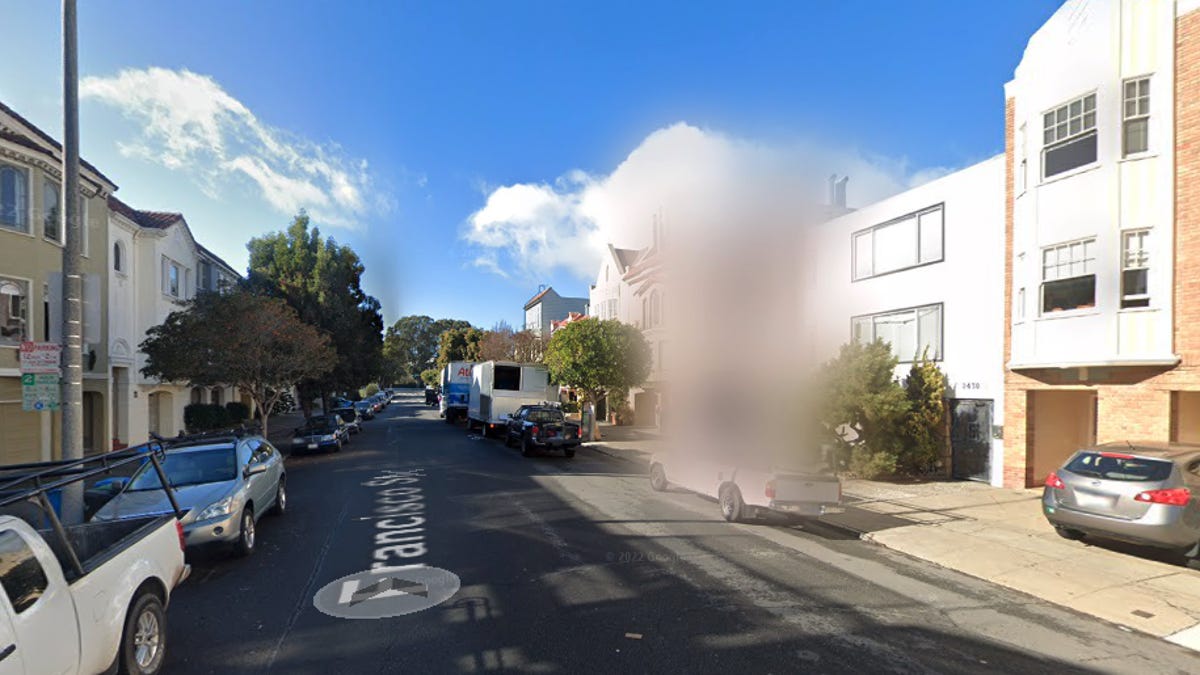 An obscured house in Google Maps Street View