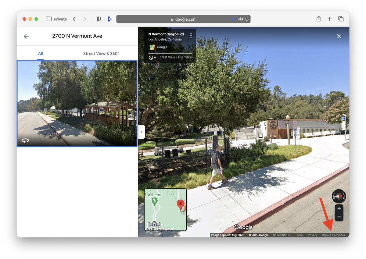 Street View of a location in Google Maps