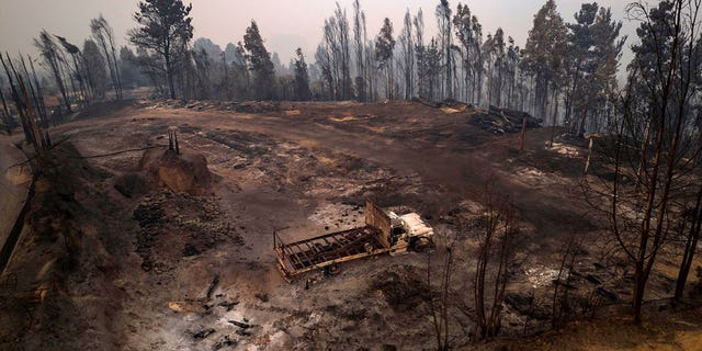 An area was left scorched after a forest fire burned through Santa Juana, Chile, on Feb. 5, 2023. 