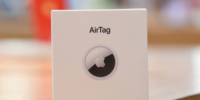 A boxed AirTag on display at the Apple Store George Street on April 30, 2021 in Sydney, Australia. Apple's latest accessory, the AirTag is a small device that helps people keep track of belongings, using Apple's Find My network to locate lost items like keys, wallet, or a bag. 