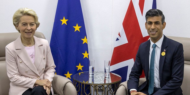 European Commission President Ursula von der Leyen is traveling to England Monday to meet with British Prime Minister Rishi Sunak regarding Brexit.