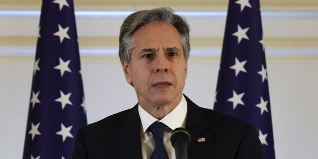 Secretary of State Antony Blinken speaks during a press conference at the Waldorf Astoria in Jerusalem on Jan. 31, 2023.