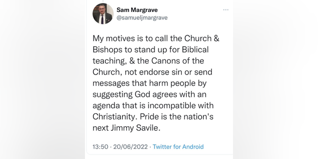 Margrave's tweet that stoked backlash after comparing pride to alleged sex offender Jimmy Savile.