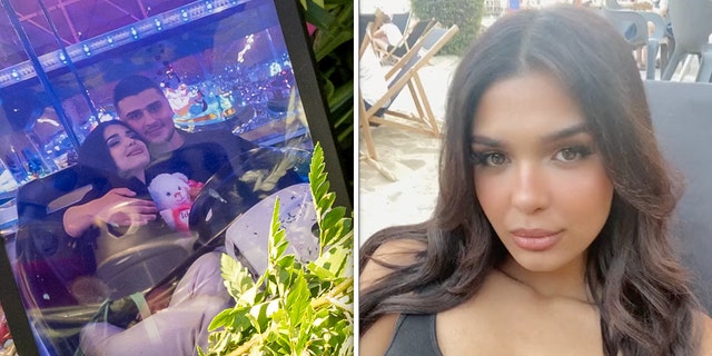 Left: A framed photo was left in a makeshift memorial in August 2022 near where police found a 23-year-old woman stabbed to death. Right: A selfie from the victim, who has been described as the suspect's "doppelganger."