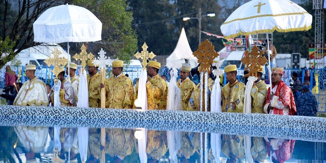 Ethiopian Christians celebrate Timkat, or Epiphany, a colorful festival celebrated all over Ethiopia to commemorate the baptism of Jesus Christ by John the Baptist in the River Jordan, in Addis Ababa, Ethiopia, on Jan. 19, 2023.