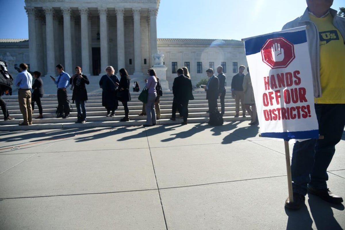 Anti-gerrymandering demonstrators outside the Supreme Court