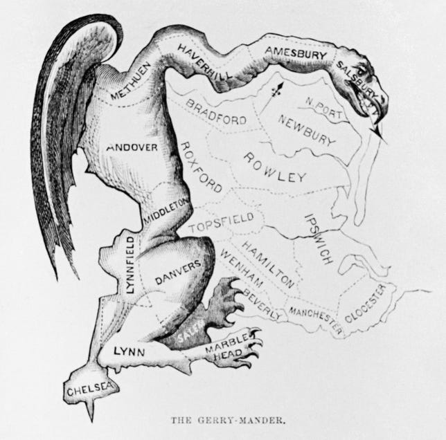 An 1812 political cartoon depicting a 'Gerry Mander'