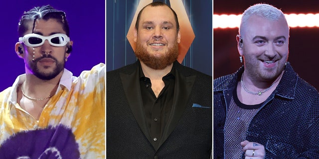 Performers include, from left, Bad Bunny, Luke Combs and Sam Smith, who are all nominated for Grammys this year.