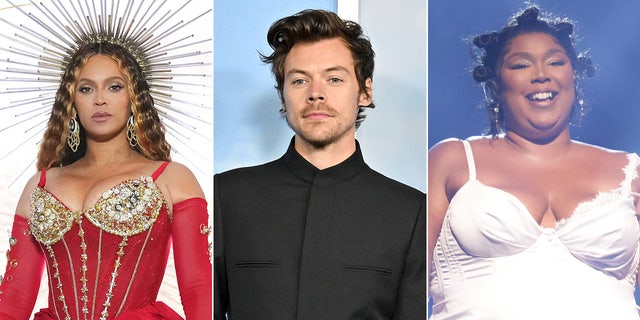 Beyoncé, left, leads the pack in Grammy nominations this year, and is up against Harry Styles and Lizzo for the coveted best album award.