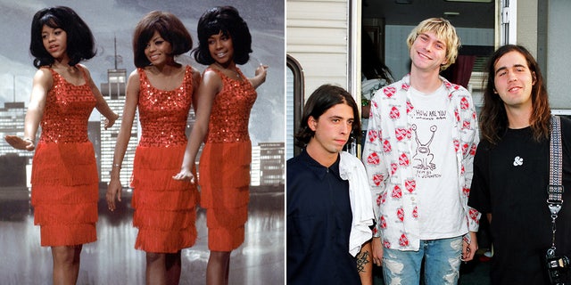 The artists being honored at this year's Grammy Awards include The Supremes, left, and Nirvana.