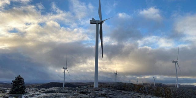 A view of the Roan onshore wind farm, as a Norwegian case over indigenous rights continues, in the Fosen region, Norway Nov. 12, 2021. 