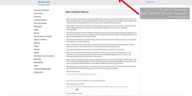 Facebook screenshot showing you how to request a legacy contact.