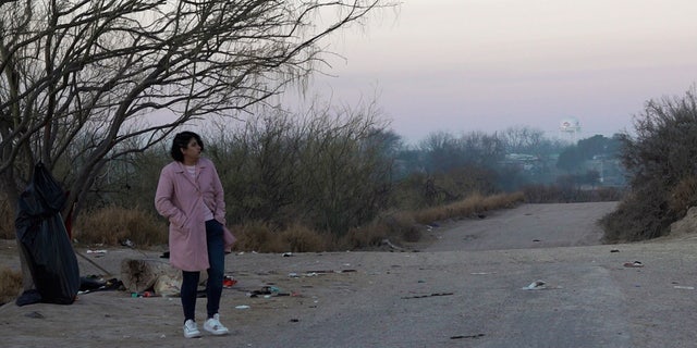 Human trafficking survivor Karla Jacinto walks near the southern border Jan. 10, 2023, in Eagle Pass, Texas.