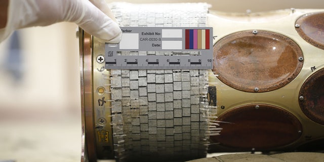 Fragmentation matrix at the forward section of the warhead found during research by Conflict Armament Research on Thursday.